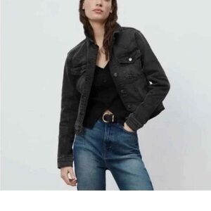 Zara Black Unisex Trucker Jean Jacket Size Medium NWT